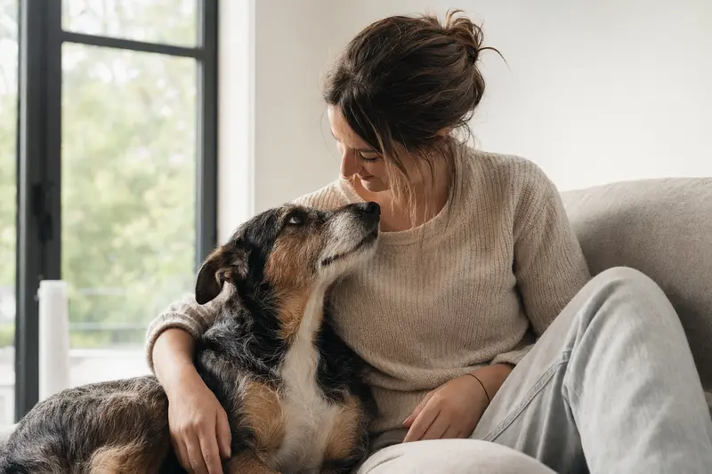 Hund mit Halterin im Alltag – Symbolbild für verantwortungsvolle Absicherung