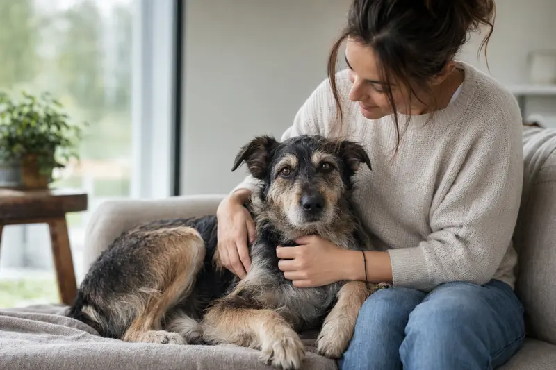 Hund liegt entspannt neben Unterlagen zur Hundeversicherung