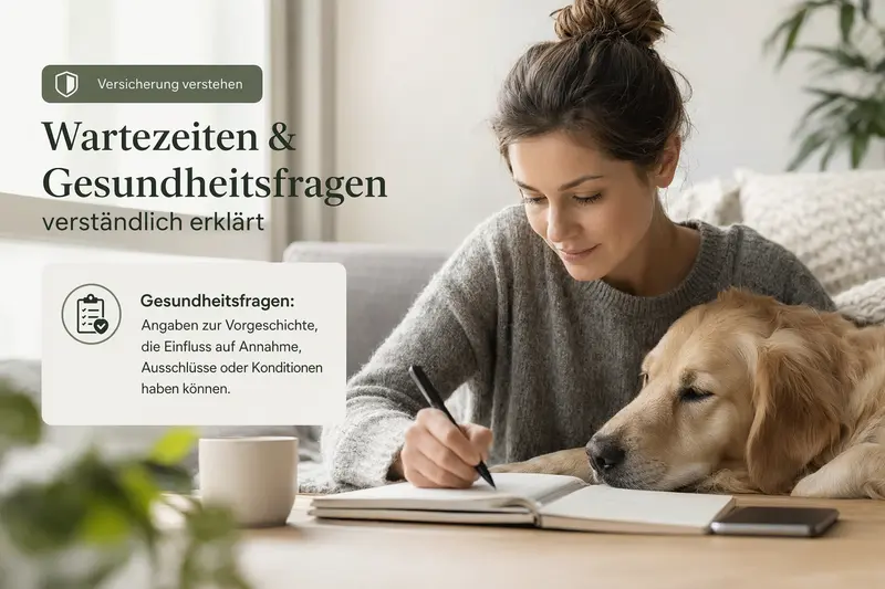 Hund liegt entspannt neben Unterlagen zur Hundeversicherung