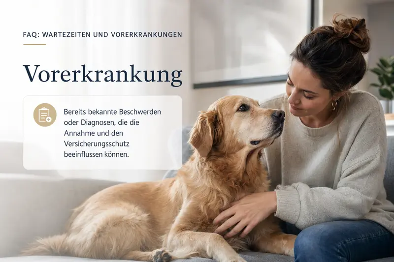 Hund beim Tierarzt – Symbolbild für Leistungsbeginn, Wartezeit und Gesundheitsprüfung