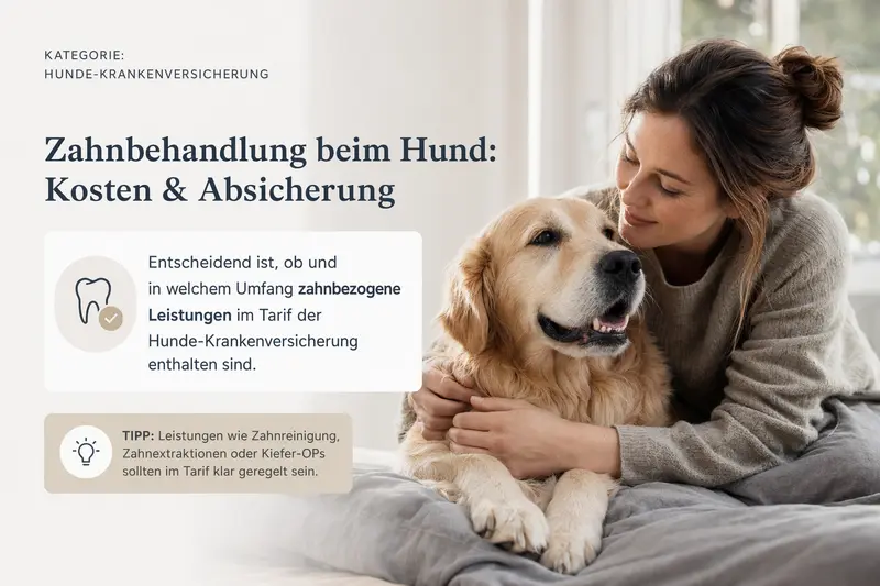 Hund beim Tierarzt: Untersuchung im Maulbereich als Symbol für Zahnbehandlung und Kostenabsicherung