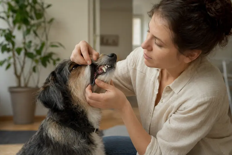 Hund mit Fokus auf Maul- und Zahnbereich bei einer Gesundheitskontrolle
