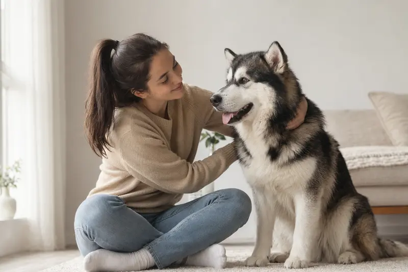Ein aufmerksamer Alaska Husky Hund in natürlicher Haltung vor hellem Hintergrund, ideal für Artikel über Hundeversicherungen.