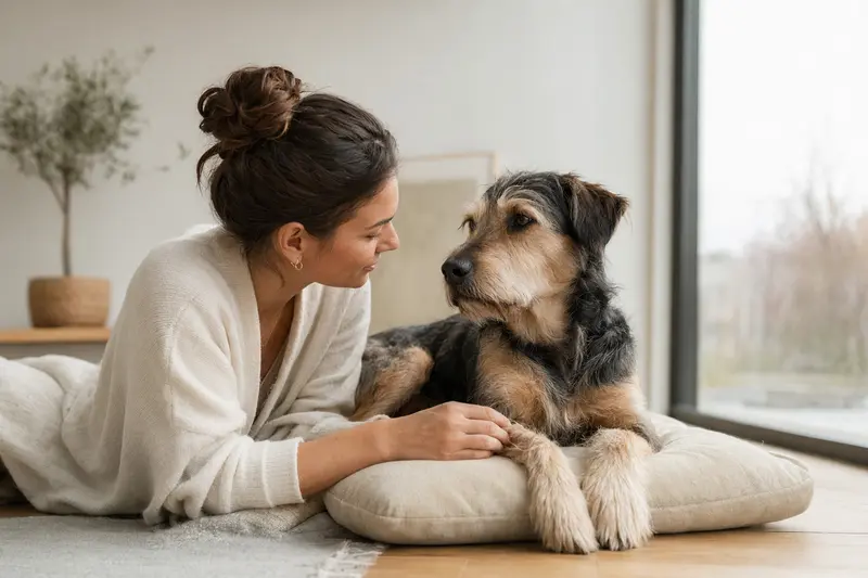 Ein aufmerksamer Barak Hund in natürlicher Haltung vor hellem Hintergrund.