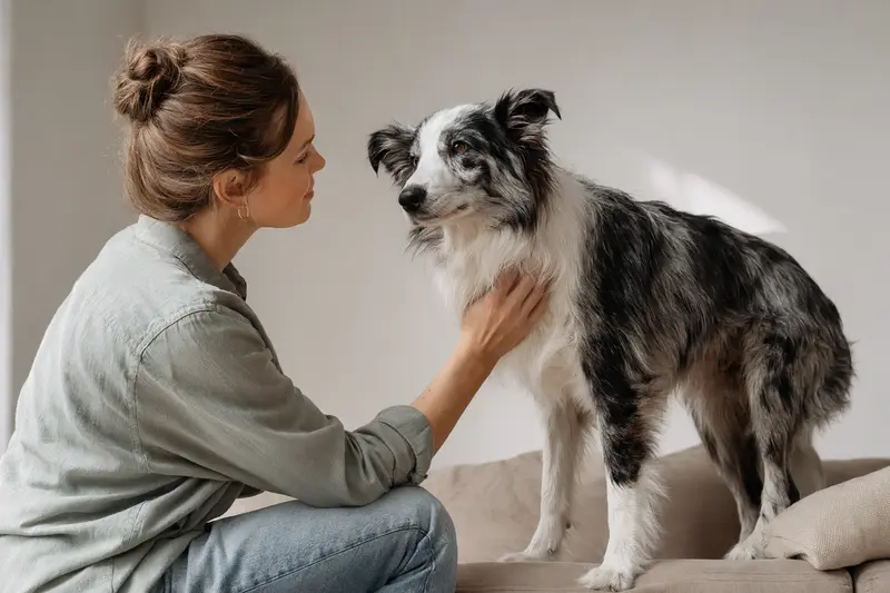 Ein aufmerksamer Barzaia Hund auf neutralem Hintergrund, zeigt typisch seine Körperform und Fellstruktur.