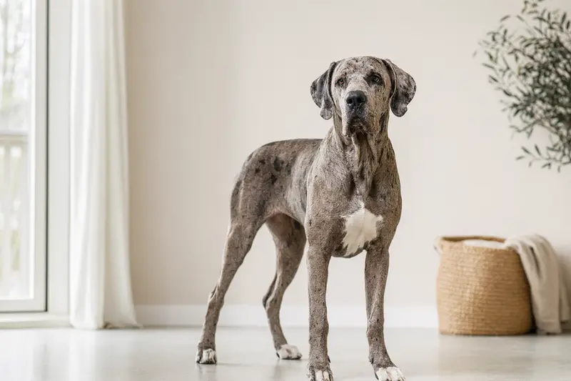 Brasilianische Dogge in aufmerksamer Haltung vor hellem Hintergrund als professionelles Hunde-Porträt.
