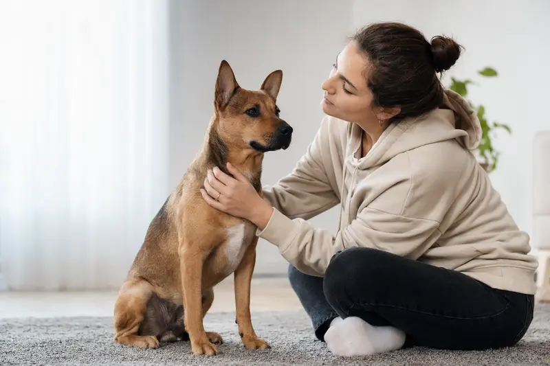 Ein aufmerksamer Chinesischer Kampfhund steht in natürlicher Haltung vor hellem Hintergrund, als realistisches Hundeporträt mit feinen Felldetails.