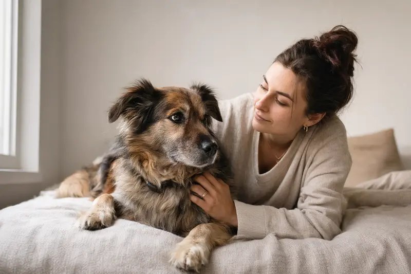 Ein aufmerksam stehender Chodenhund vor hellem neutralem Hintergrund im professionellen Tierportrait.