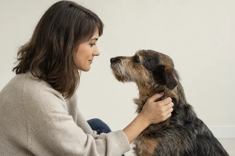 Ein aufmerksamer Chortaj Hund steht in natürlicher Haltung vor hellem Hintergrund und zeigt die typische Körperform der Rasse.