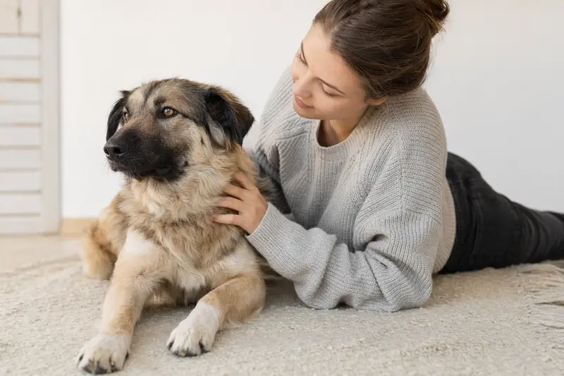 Ein aufmerksamer Coban Hirtenhund steht in natürlicher Haltung vor hellem, neutralem Hintergrund als realistisches Hunderassen-Portrait.