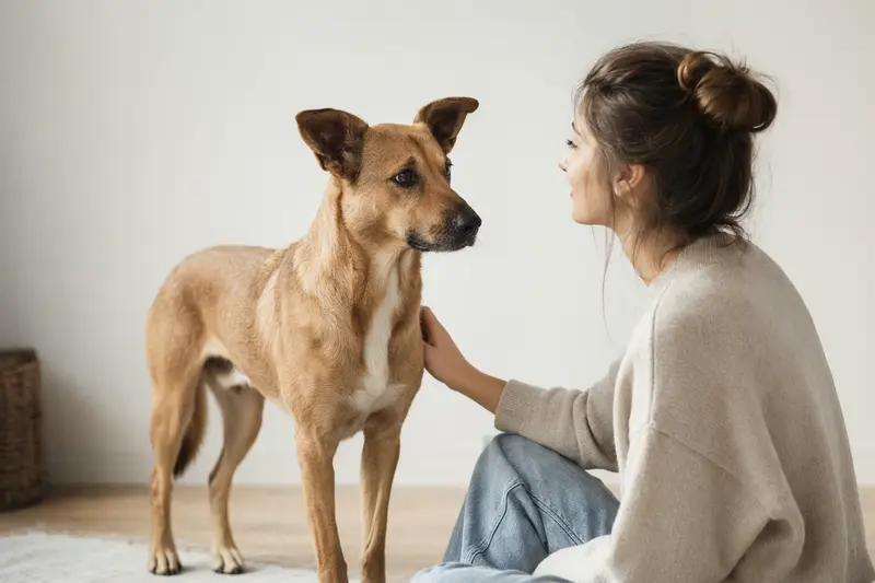 Ein aufmerksamer Combai Hund steht in natürlicher Haltung vor hellem Hintergrund und zeigt die typische Körperform und Fellstruktur der Rasse.
