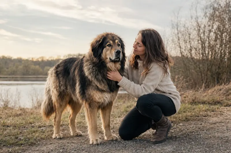 Ein aufmerksam stehender Do Khyi Hund vor hellem neutralem Hintergrund als realistisches Hundefoto für einen Ratgeber zu Tiergesundheit und Versicherung.