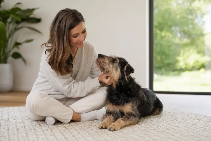 Ein aufmerksamer Doguillo Hund steht in natürlicher Haltung vor hellem Hintergrund, als hochwertiges Porträt für einen Ratgeber zur Hundegesundheit und Versicherung.