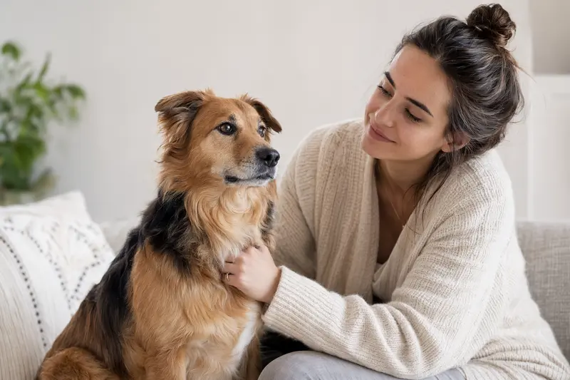 Ein aufmerksam stehender Golden Retriever im professionellen Tierportrait vor hellem neutralem Hintergrund.