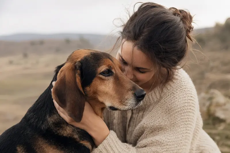 Ein aufmerksam stehender Gonczy Polski Hund in natürlicher Haltung vor hellem Hintergrund.