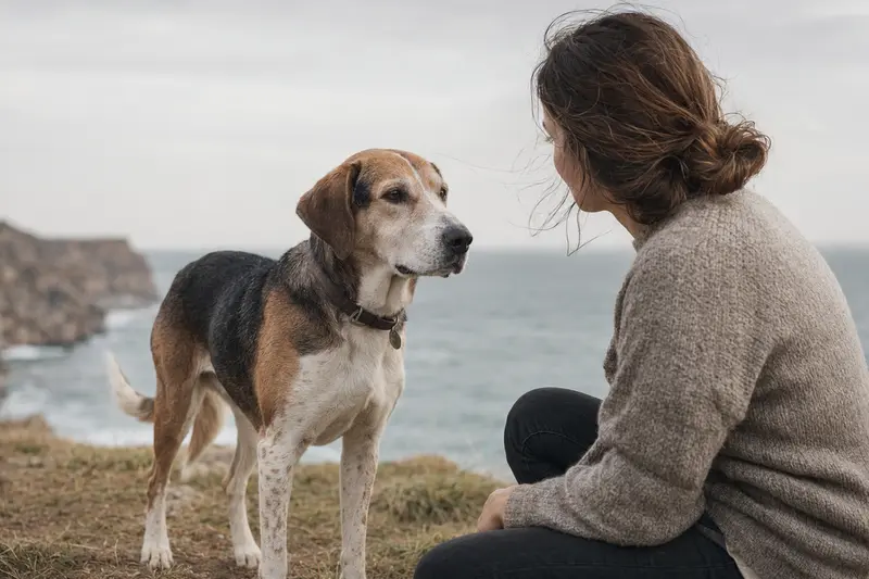 Ein Haldenstoever Hund steht aufmerksam in natürlicher Haltung vor hellem Hintergrund und zeigt die typische Körperform der Rasse.