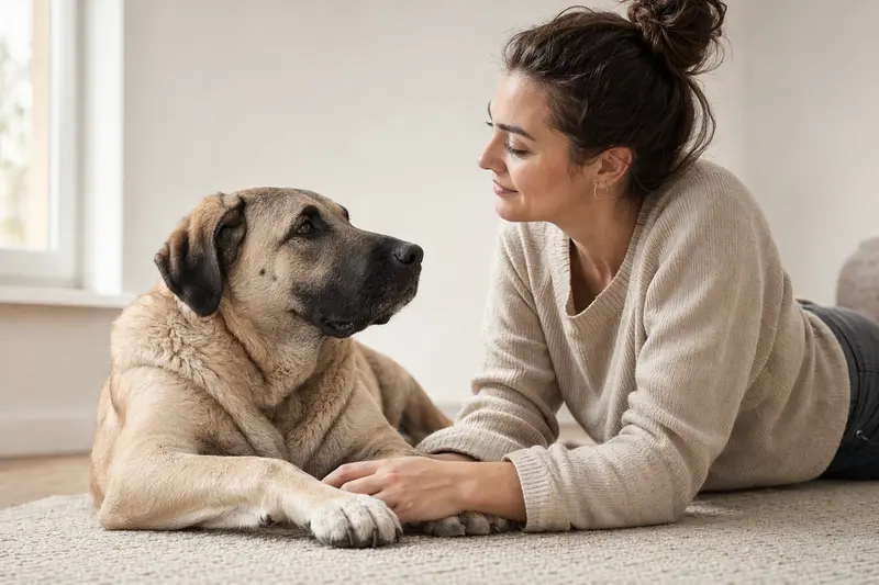 Aufmerksamer Kangal Hund in natürlicher Haltung vor hellem Hintergrund, als realistisches Tierportrait für den Ratgeber zu Hundegesundheit und Versicherung.