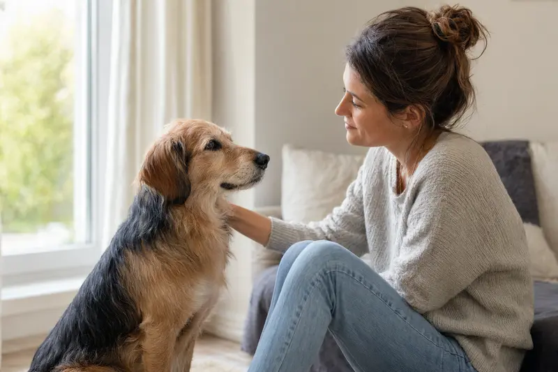 Ein Mallorqui Hund steht aufmerksam vor hellem Hintergrund in einem realistischen Tierportrait.