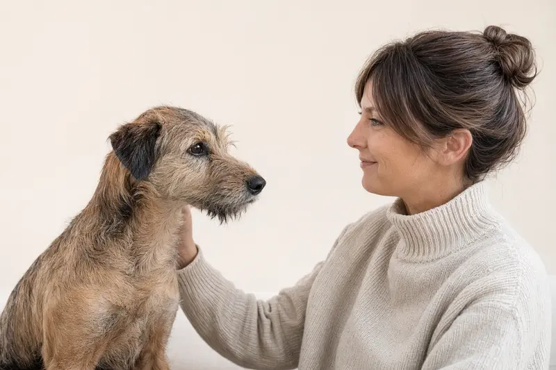 Ein aufmerksam stehender Nippon-Terrier vor hellem Hintergrund als realistisches Tierporträt im Ratgeberstil.