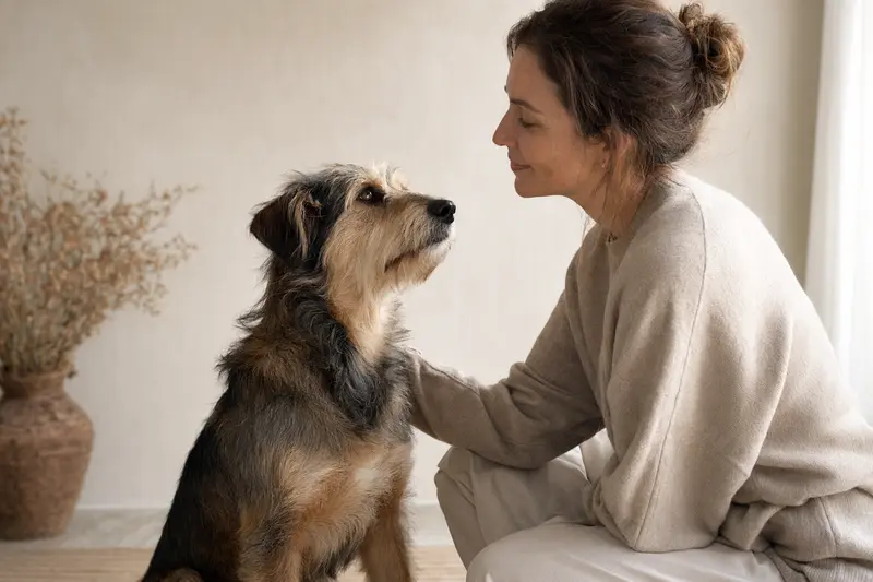 Ein aufmerksamer Perro Gaucho Hund steht in natürlicher Haltung vor hellem Hintergrund.