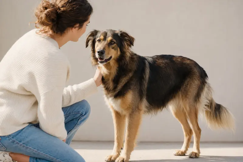 Rampuree Hund in aufmerksamer natürlicher Haltung vor hellem Hintergrund, als realistisches Tierportrait für einen Ratgeber über Hundegesundheit und Versicherung.