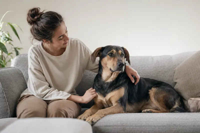 Ein aufmerksam stehender Rastreador Brasileiro Hund im natürlichen Portrait vor hellem Hintergrund.