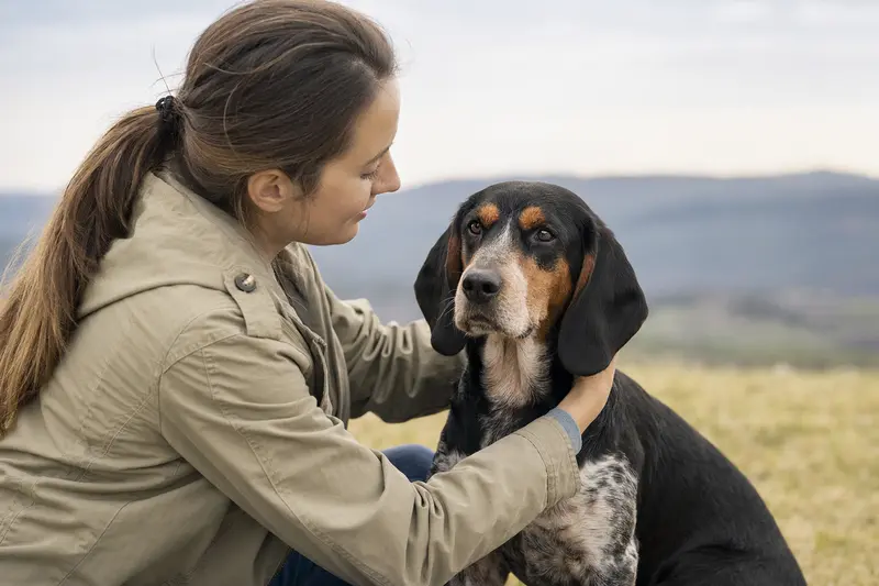 Ein aufmerksam stehender Schwyzer Niederlaufhund vor hellem Hintergrund als realistisches Hundeportrait für einen Ratgeber zur Hundegesundheit.
