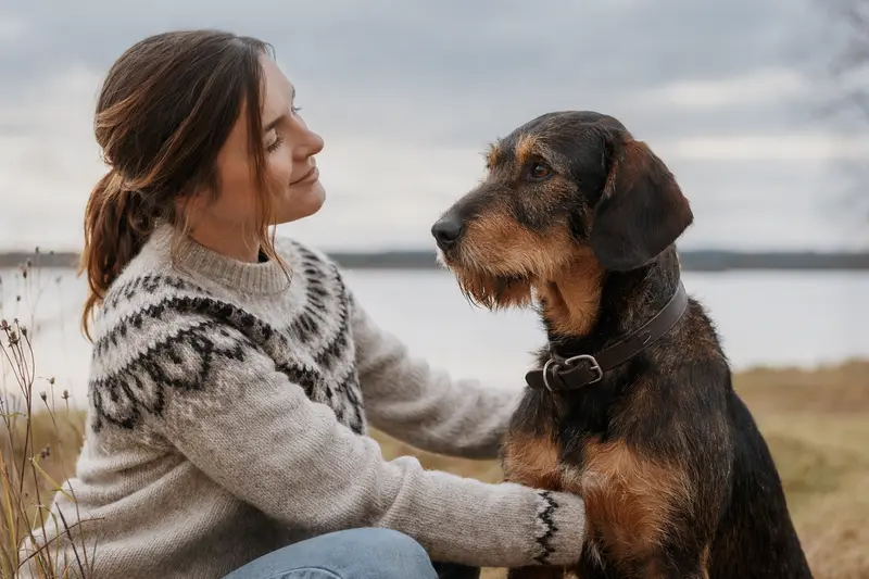 Stichelhaariger Bosnischer Laufhund in aufmerksamem Stand vor hellem Hintergrund, als realistisches Tierportrait für einen Ratgeber zu Hundegesundheit und Versicherung.