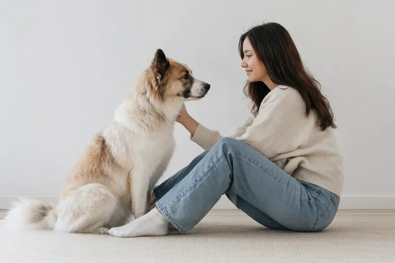 Thai Bangkaew Dog Hund steht aufmerksam vor hellem Hintergrund in natürlicher Haltung als professionelles Tierportrait.