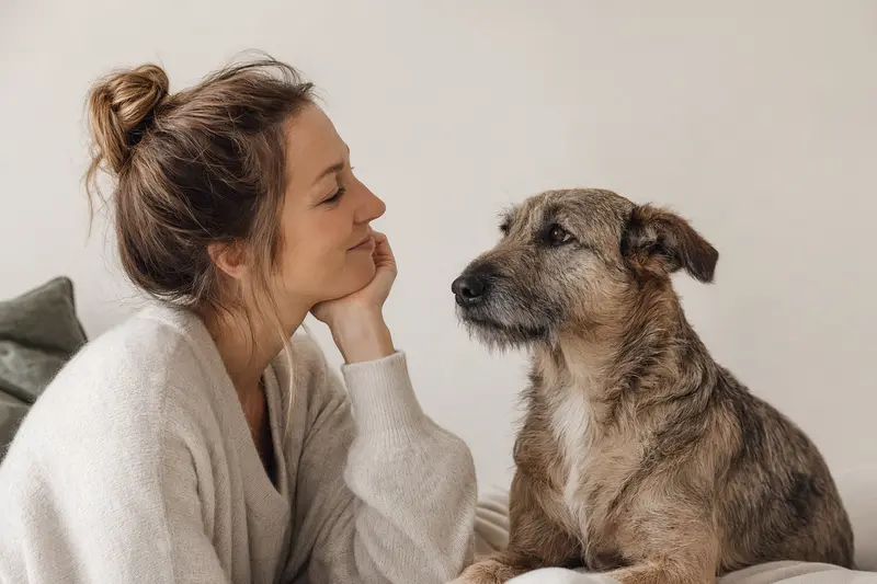 Ein aufmerksam stehender Turnspit Dog vor hellem Hintergrund zeigt die typische Körperform und Fellstruktur der Rasse.
