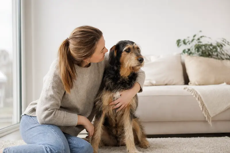 Ein aufmerksamer Welsh Hound steht in natürlicher Haltung vor hellem Hintergrund und zeigt seine typische Körperform im professionellen Hunderportrait.